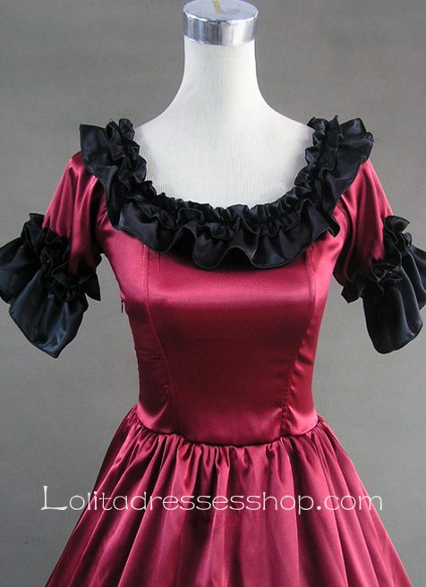 Gothic Victorian Deep Red Ruffled Skirt Lolita Dress