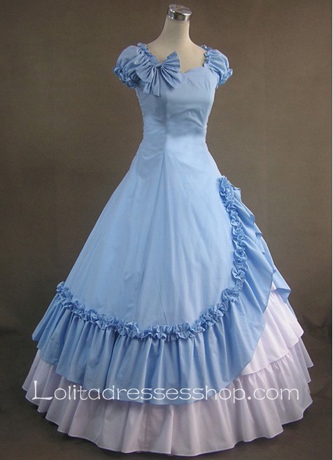 Gothic Victorian Sky Blue and White Short Sleeeves Simple Fashion Lolita Dress