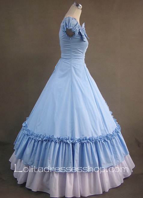 Gothic Victorian Sky Blue and White Short Sleeeves Simple Fashion Lolita Dress