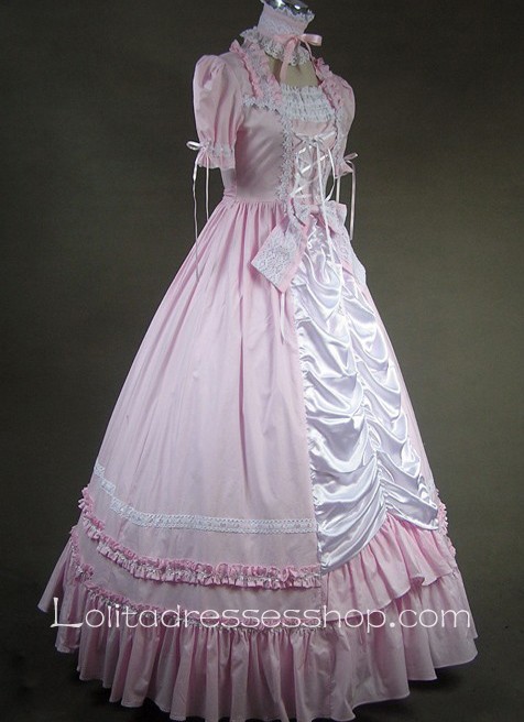 Gothic Victorian Sweet Pink and White Long Sleeves Lolita Dress