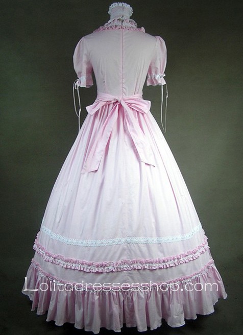 Gothic Victorian Sweet Pink and White Long Sleeves Lolita Dress