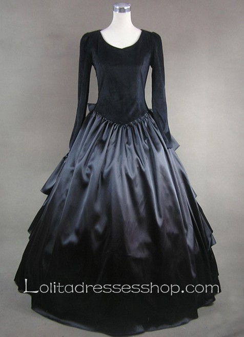 Gothic Victorian Aristocrat Pure Black Bow Tiers Lolita Dress