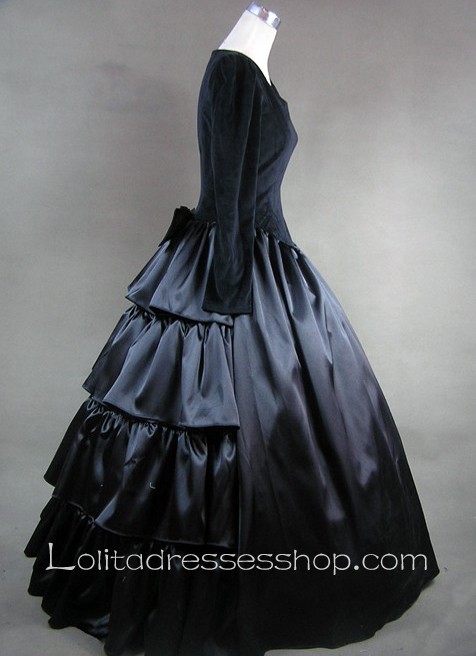 Gothic Victorian Aristocrat Pure Black Bow Tiers Lolita Dress