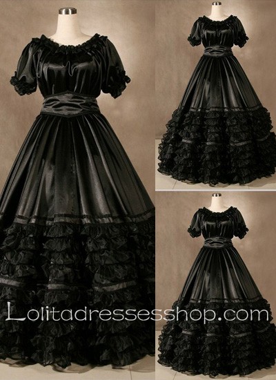 Gothic Victorian luxuriant Noble Flounce Pure Black Lolita Dress