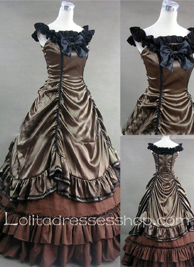 Gothic Victorian Bow Round Ruffled Straps Elegant Lolita Dress