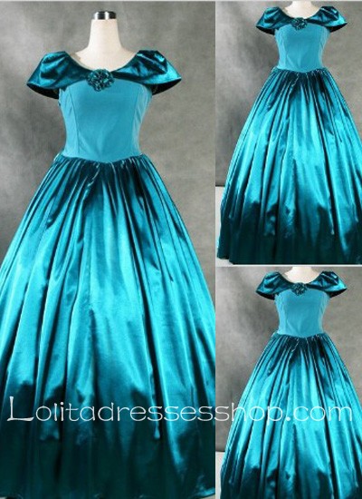 Gothic Victorian Graceful Noble Blue Cap Sleeves Lolita Dress