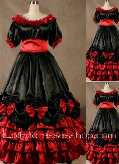 Gothic Victorian Super Gorgeous Tiers Black and Red Lolita Dress