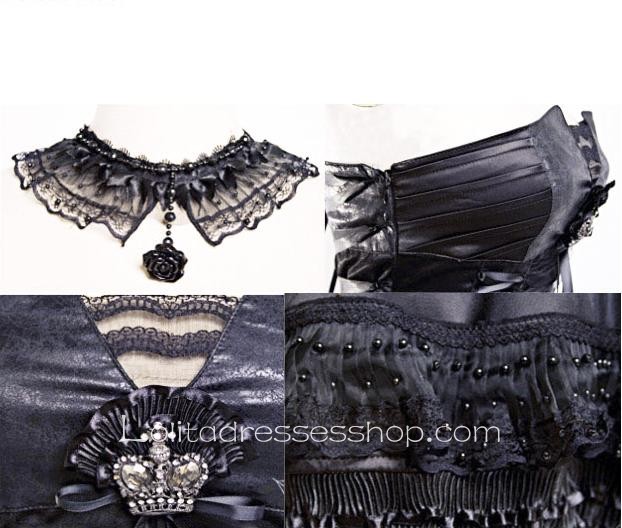 Black Strapless Sleeveless Bow Ruffle Beading Princess Punk Lolita Dress