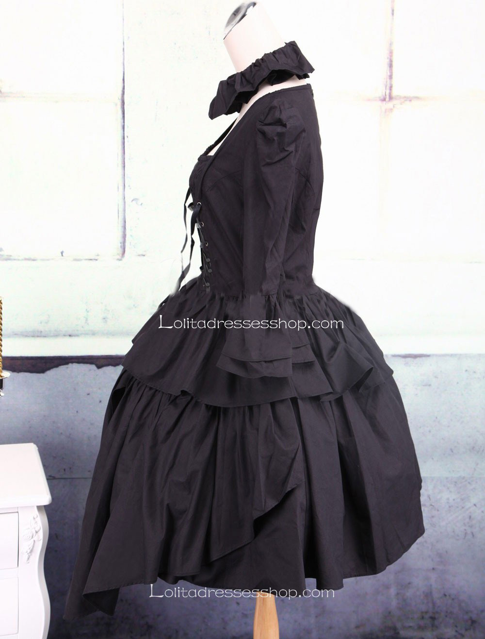 Black Cotton Square Neck Ruffles Punk Lolita Dress