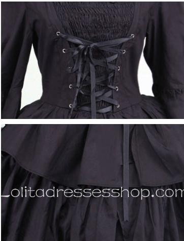 Black Cotton Square Neck Ruffles Punk Lolita Dress