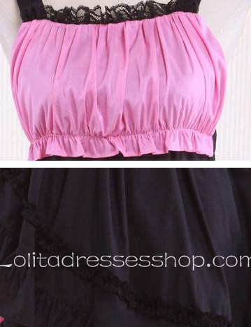 Pink Black Cotton Straps Sleeveless Tiered Punk Lolita Dress