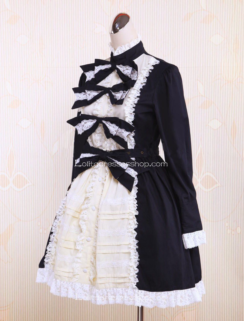 Sweet Princess Black White Bow Lace High Collar Punk Lolita Dress