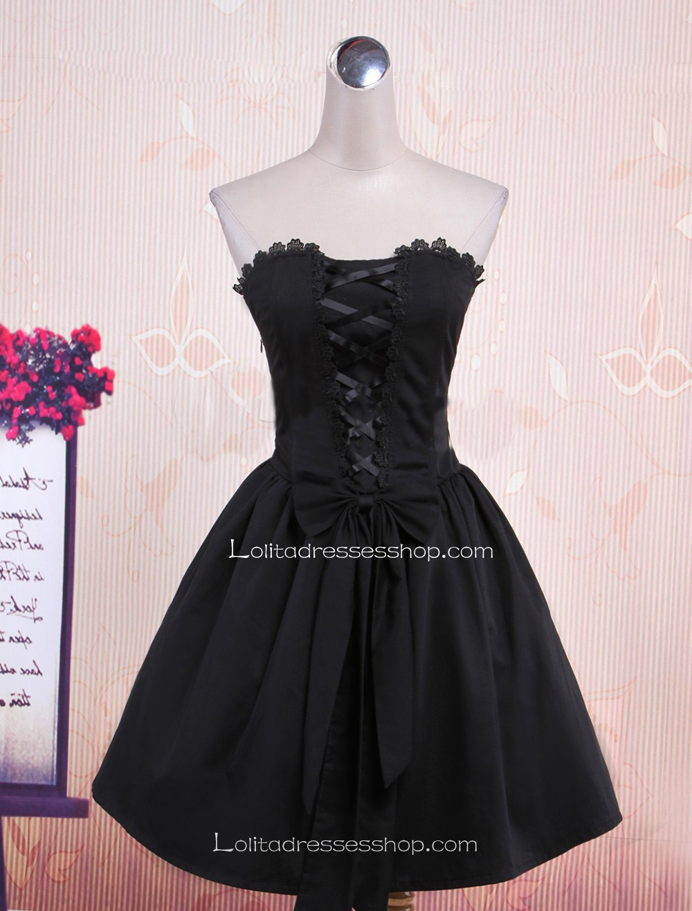 Black Tube Top Sleeveless Plain Bow Punk Lolita Dress