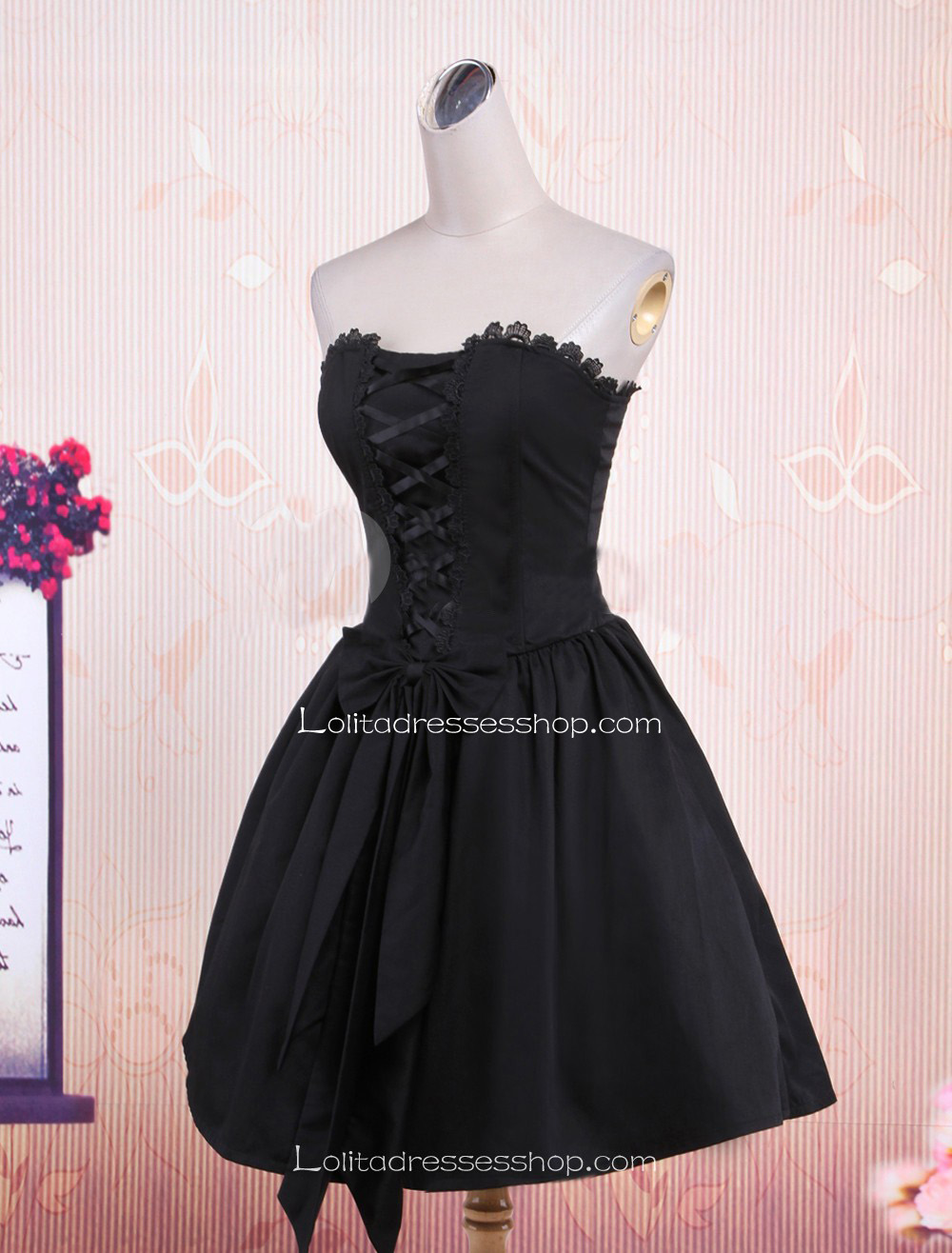 Black Tube Top Sleeveless Plain Bow Punk Lolita Dress