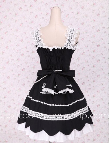 White lacing Hem Patel Shaped Skirt Black Punk LOlita Dress