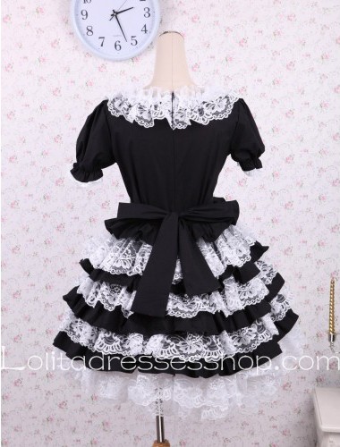 White lacing Bow Tie Puff Sleeves Punk LOlita Dress