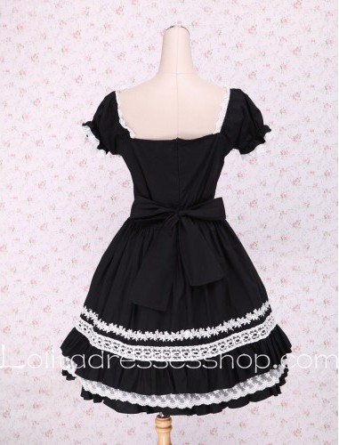 White lacing Crossing Ribbon Ties Hem Short Punk LOlita Dress