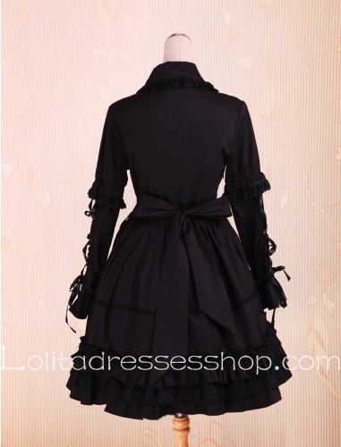 Flouncing Hem Long Sleeve Black Punk LOlita Dress
