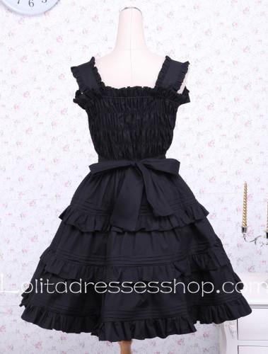 Black Sleeves Bow and Button Decoration Flounce Punk LOlita Dress