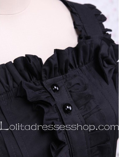 Black Sleeves Bow and Button Decoration Flounce Punk LOlita Dress