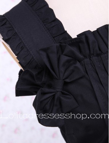 Black Sleeves Bow and Button Decoration Flounce Punk LOlita Dress