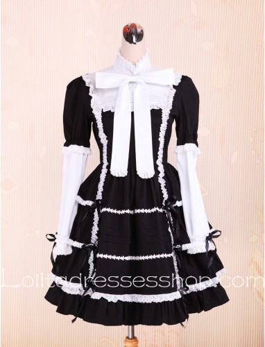 Bow Ties Lace Flounce Black and White Punk LOlita Dress