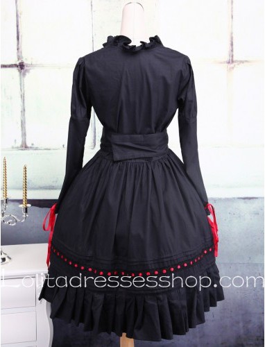 Round Ruffled Collar Red Ribbon Bow Black Punk LOlita Dress