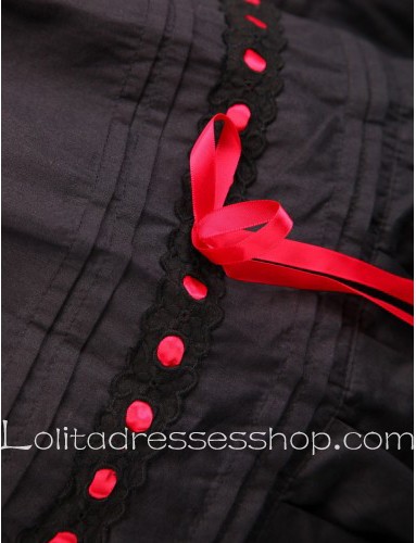 Round Ruffled Collar Red Ribbon Bow Black Punk LOlita Dress