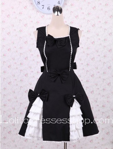 Bow and Lace Decoration Square Collar Simple Sweet Punk LOlita Dress