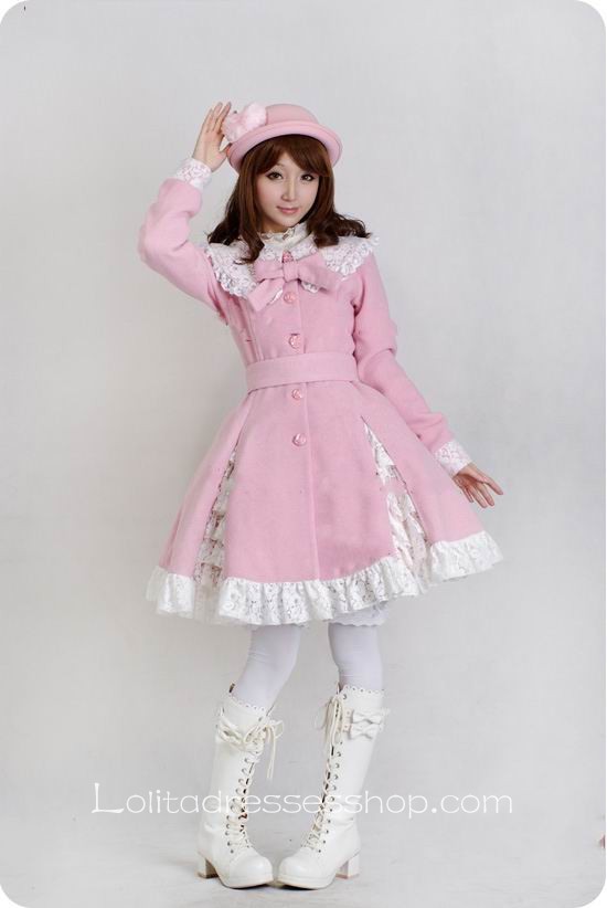 Sweet White Lace Decoration Pink Lolita Coat