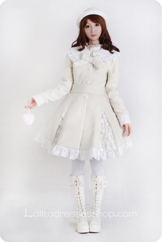 Sweet White Lace Decoration White Lolita Coat