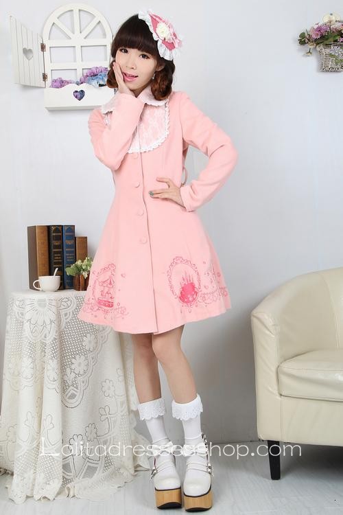 Lovely Embroidery Lace Decoration Pink Princess Lolita Coat