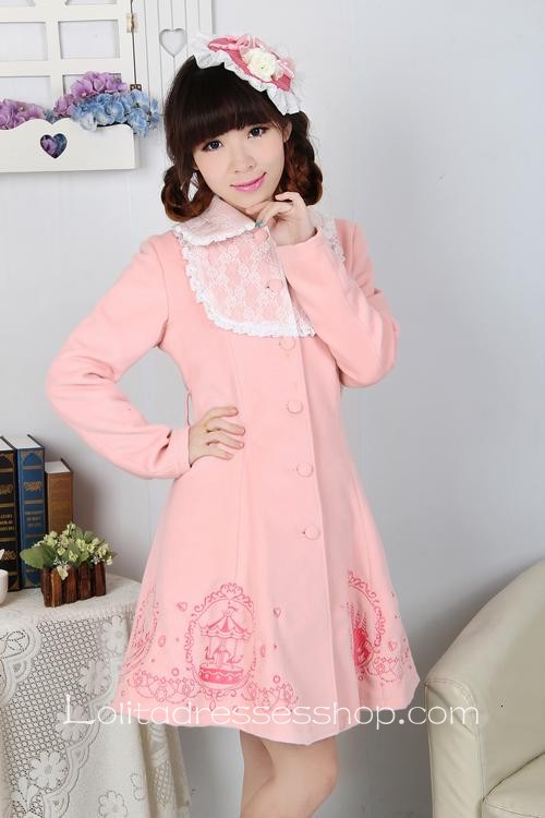Lovely Embroidery Lace Decoration Pink Princess Lolita Coat
