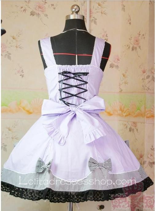 Lolita Light Purple Cotton Square Neck Straps Bow Embroidery Beads Dress