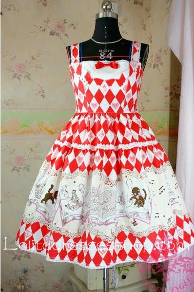 Lolita Floral Red Cotton Sleeveless Ruffles Bow Sweet Dress