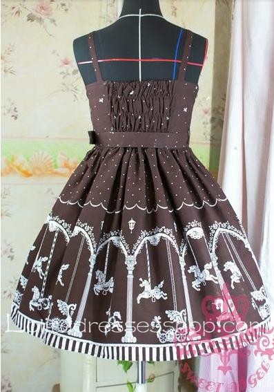 Lolita Floral Brown Cotton Sleeveless Ruffles Bow Sweet Dress