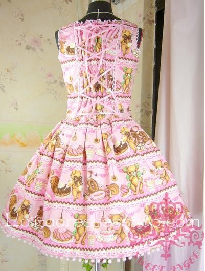 Lolita Pink Cotton Square Neck Bow Floral Sweet Dress