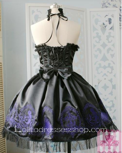Lolita Grade Fabrics Black Thick Satin Taffeta Tube Top Ruffles Bow Sweet Dress