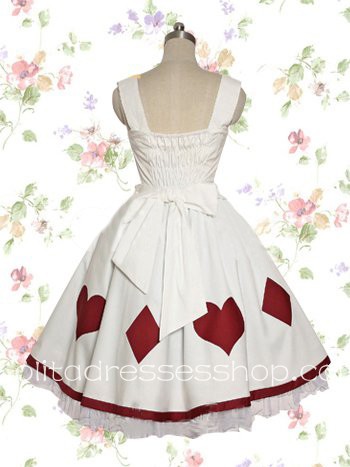 Lolita White Cotton Square Neck Peach Heart Bow Sweet Dress