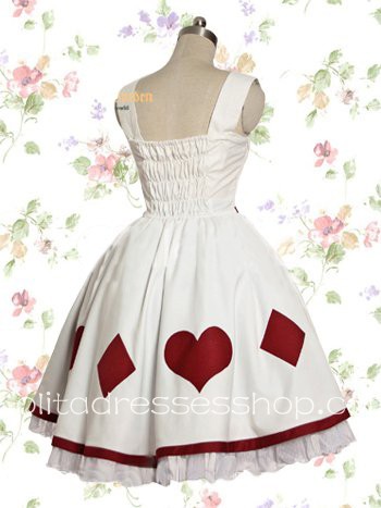 Lolita White Cotton Square Neck Peach Heart Bow Sweet Dress