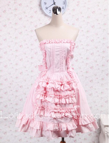 Strapless Flounce Bow Pink Sweet Lolita Dress