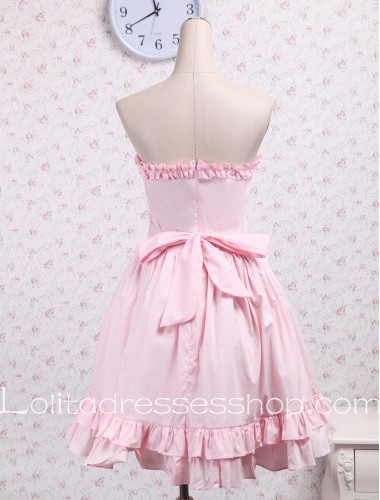 Strapless Flounce Bow Pink Sweet Lolita Dress