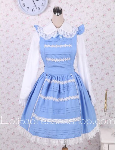 Lolita Blue Doll Collar Long Sleeve Ruffles Bow Sweet Dress