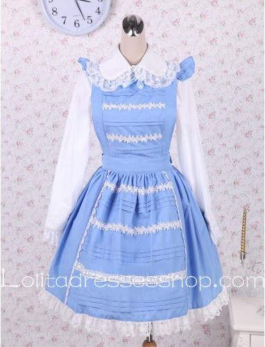 Cheap Lolita Blue Doll Collar Long Sleeve Ruffles Bow Sweet Dress Sale ...