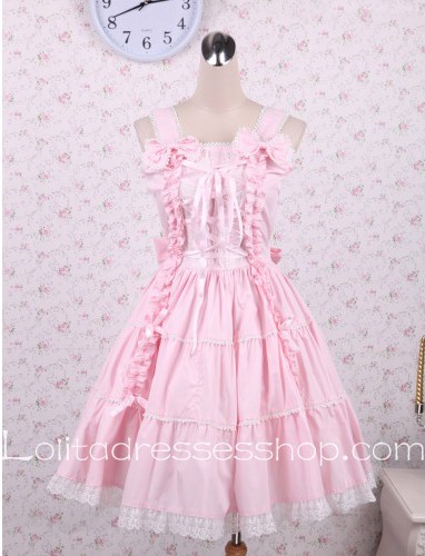 Lolita Pink Cotton Straps Sleeveless Sweet Palace Dress