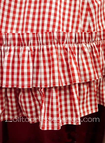 Red Lattice Doll Collar Short Sleeves Bow Sweet Lolita Dress