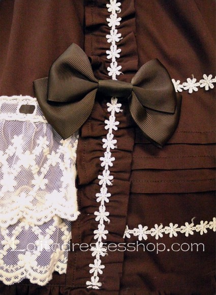 Coffee Cotton Square Neck Bow Princess Sweet Lolita Dress