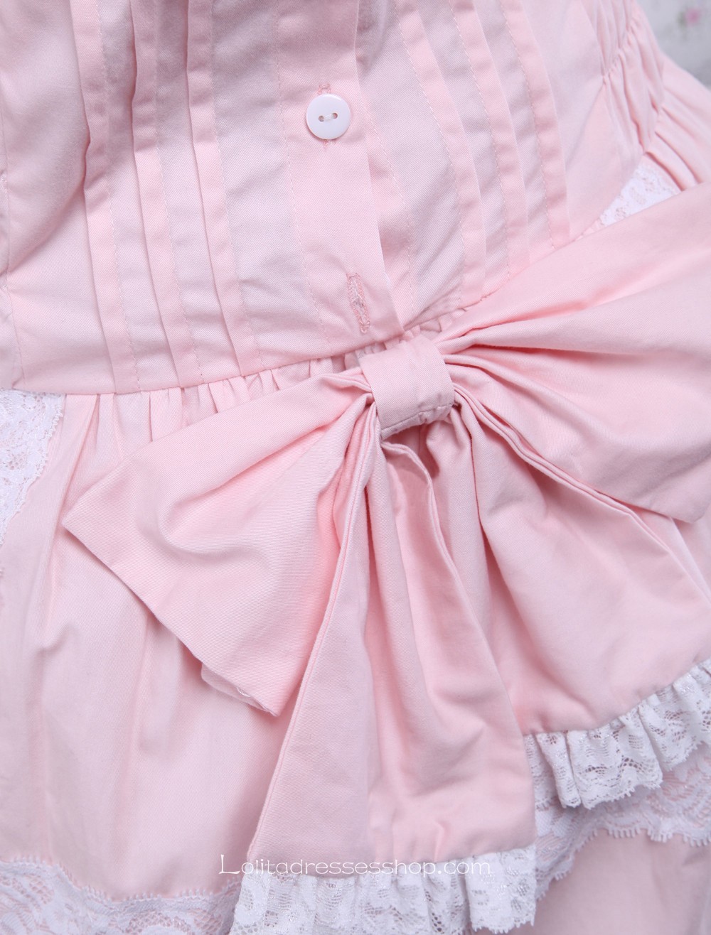 White and Pink Cotton Doll Collar Short Sleeve Bow Sweet Lolita Dress