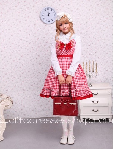 Red Cotton Straps Sleeveless Ruffles Bow Sailor Lolita Dress