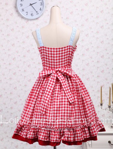 Red Cotton Straps Sleeveless Ruffles Bow Sailor Lolita Dress